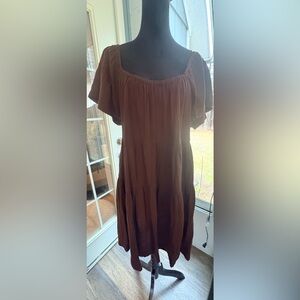 Old Navy Brown Tiered Short-Sleeve Smock Dress